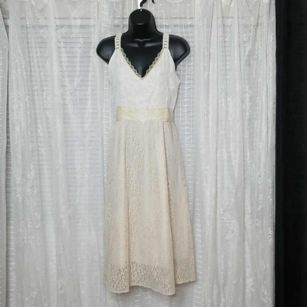 White & Cream Mixed Lace Boho Formal Spaghetti Strap Dress SzL